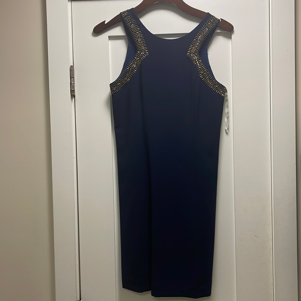 Lily Pulitzer Navy Gold Beaded Cocktail Dress Size 0